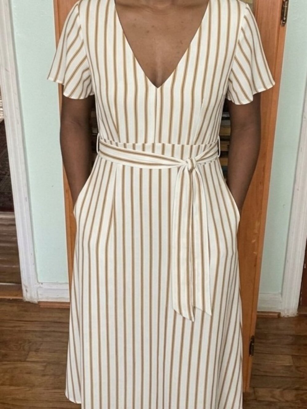 White and yellow stripe dress
